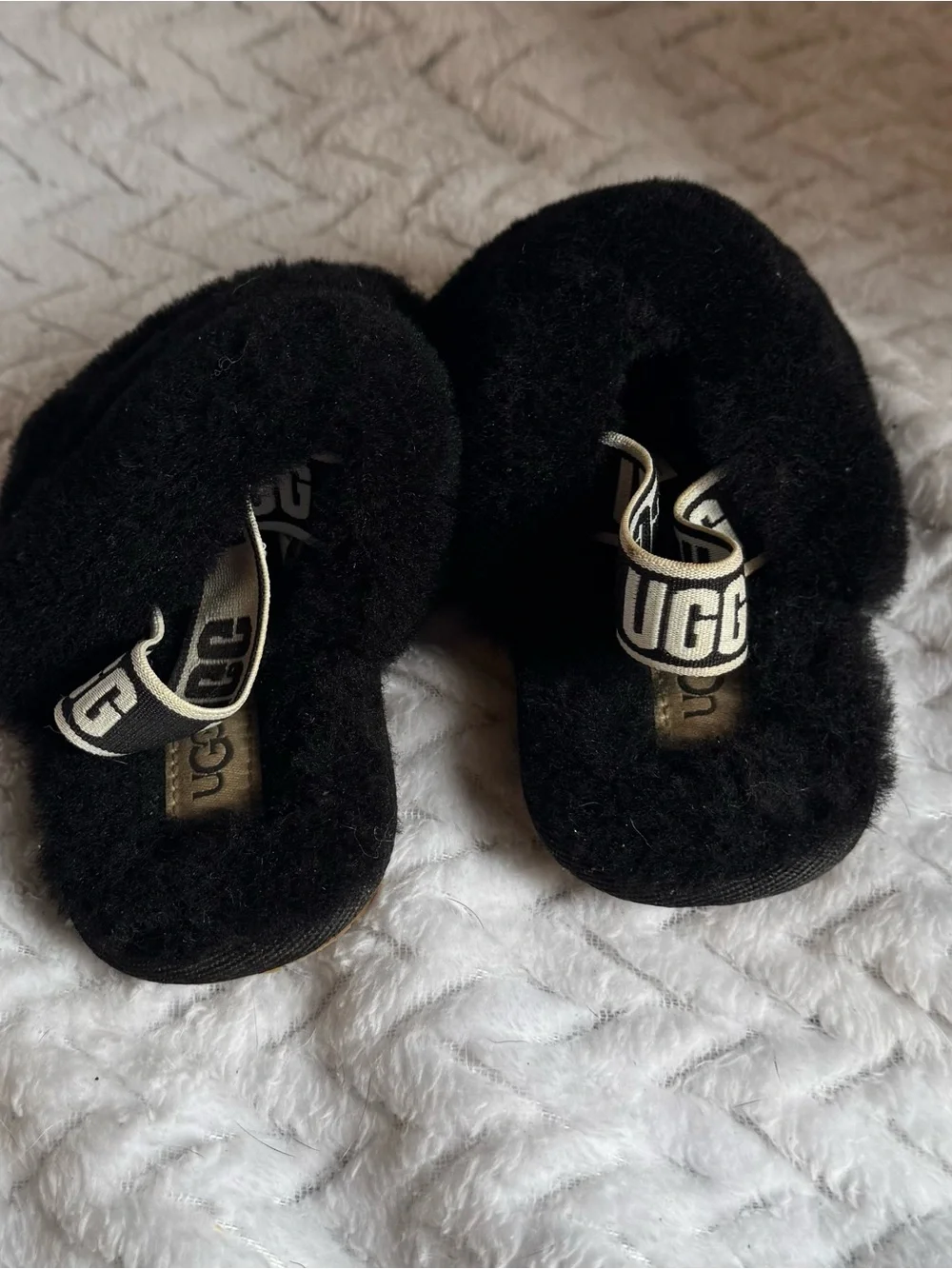 UGG Black Shearling Slide with Branded Elastic Heel Strap